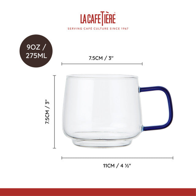 Glass Mug Set of 2 - Blue Handle