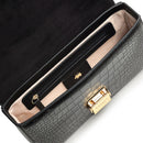 Hanley Croc Flapover Shoulder - Black