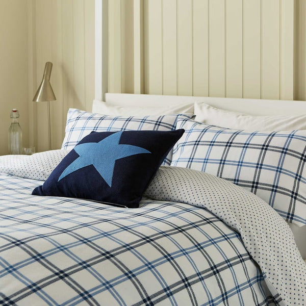 Hunters Check Brushed Cotton Duvet Cover Set - Cobalt/Navy