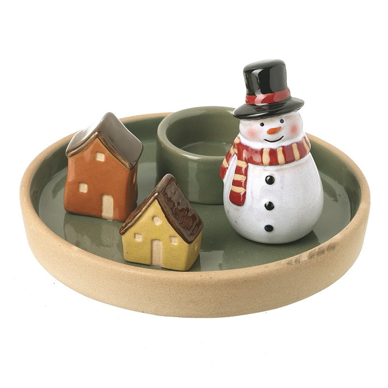 Ceramic Snowman Scene T-Light Holder