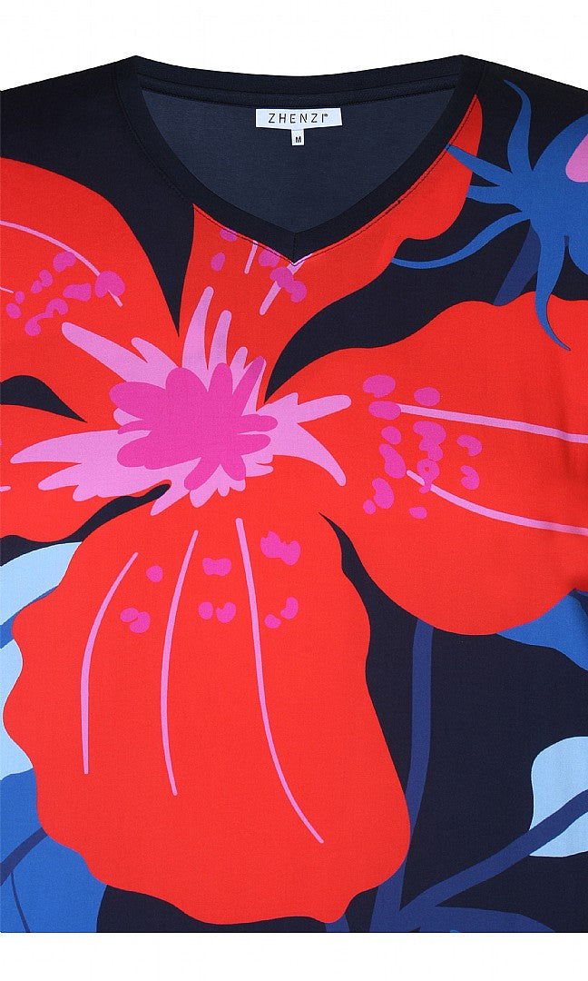 PRINT TOP - Navy/red