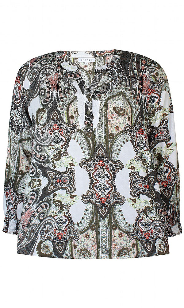 RAINA PRINT BLOUSE - Green Paisley