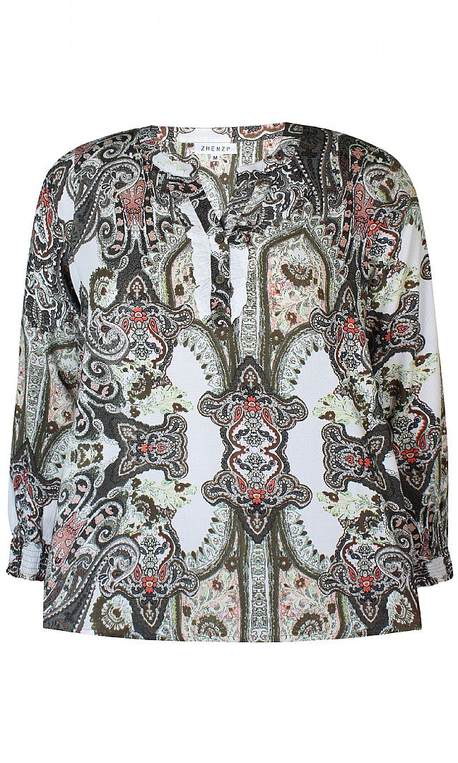 RAINA PRINT BLOUSE - Green Paisley