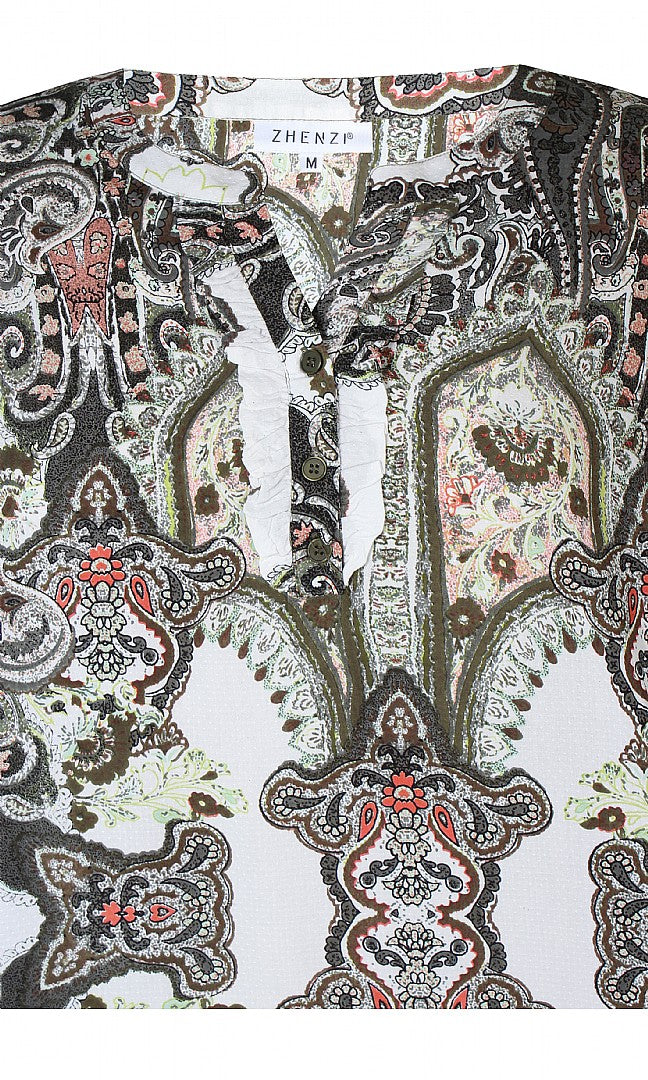 RAINA PRINT BLOUSE - Green Paisley