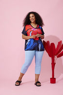 PRINT TOP - Navy/red