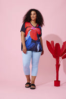 PRINT TOP - Navy/red