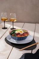 Red and Blue Arc Stoneware Ramen Bowl - 21cm