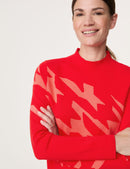 Symbiotic Red High Neck Jumper - Red/rouge Houndstooth