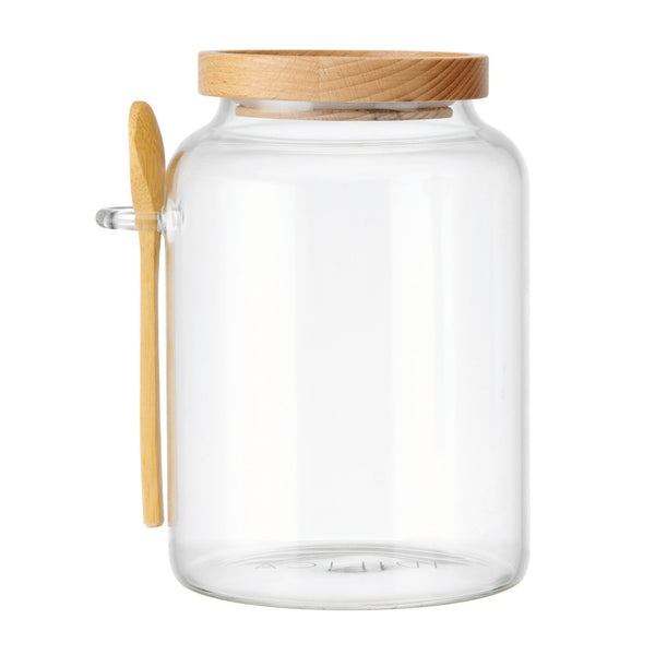 Idilica Glass Storage Jar with Beechwood Lid and Bamboo Spoon 1200ml