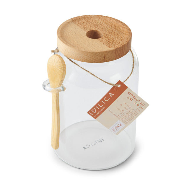 Idilica Glass Storage Jar with Beechwood Lid and Bamboo Spoon 1200ml