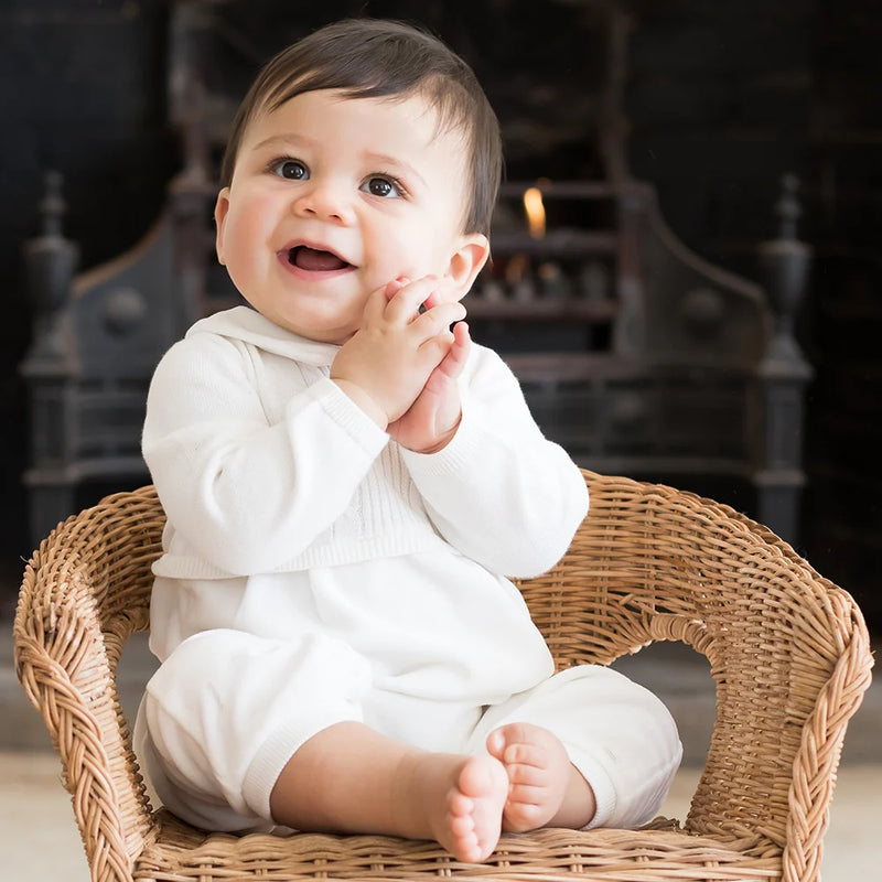 Cable Knit & Velour Lower - Ivory