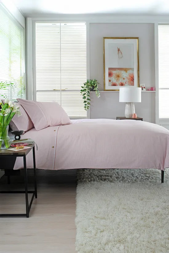 Gingham Duvet Cover Set - Rose