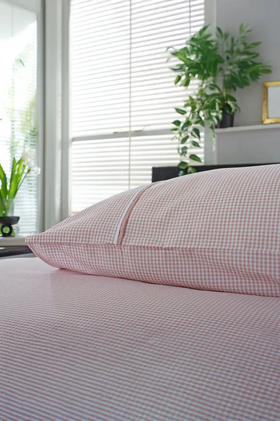 Gingham Duvet Cover Set - Rose