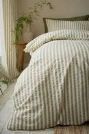 Cotton Rich Woven Stripe Duvet Cover Set - Green