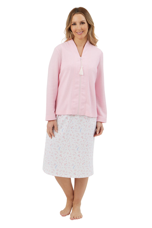 Waffle Zip Bedjacket - Pink