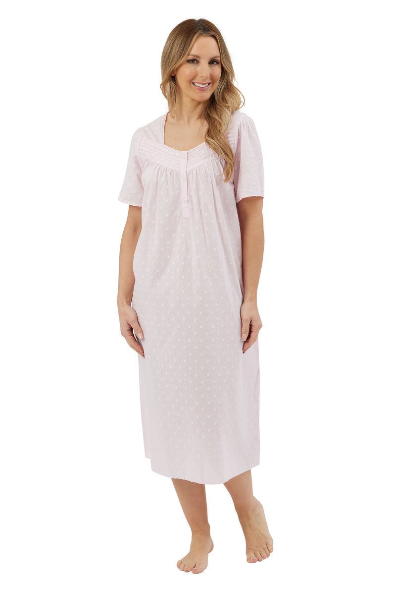 Dobby Spot 45 L Nightdress - Pink