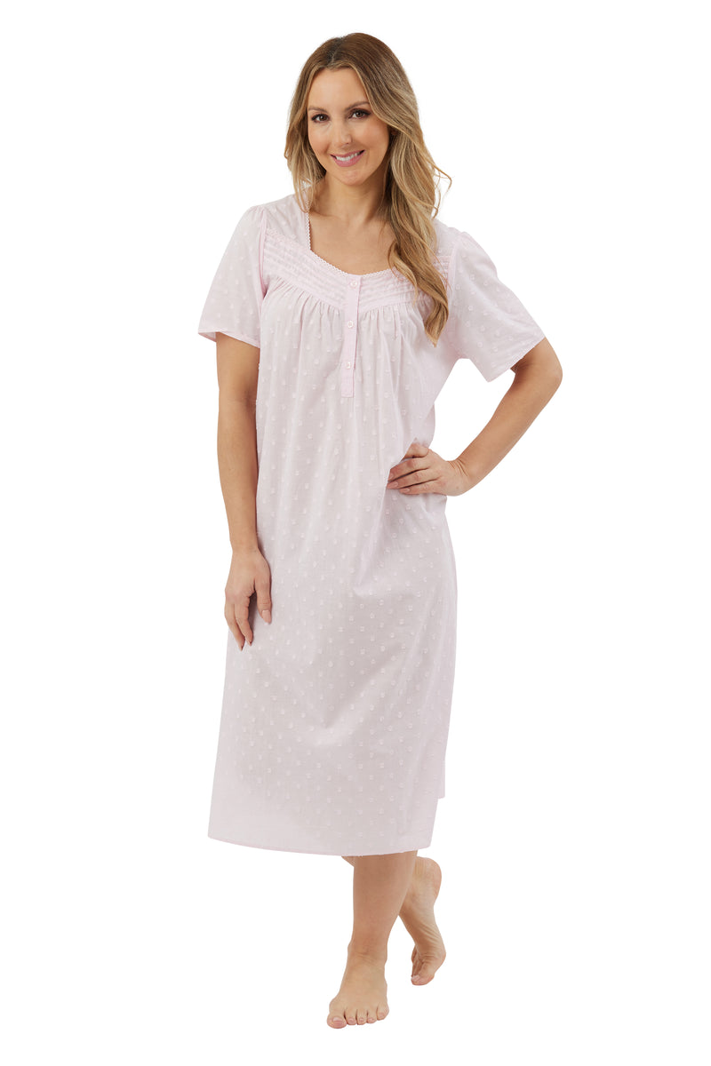 Dobby Spot 45 L Nightdress - Pink
