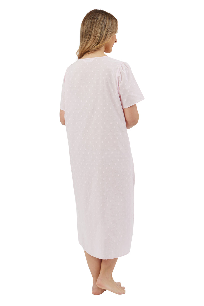 Dobby Spot 45 L Nightdress - Pink