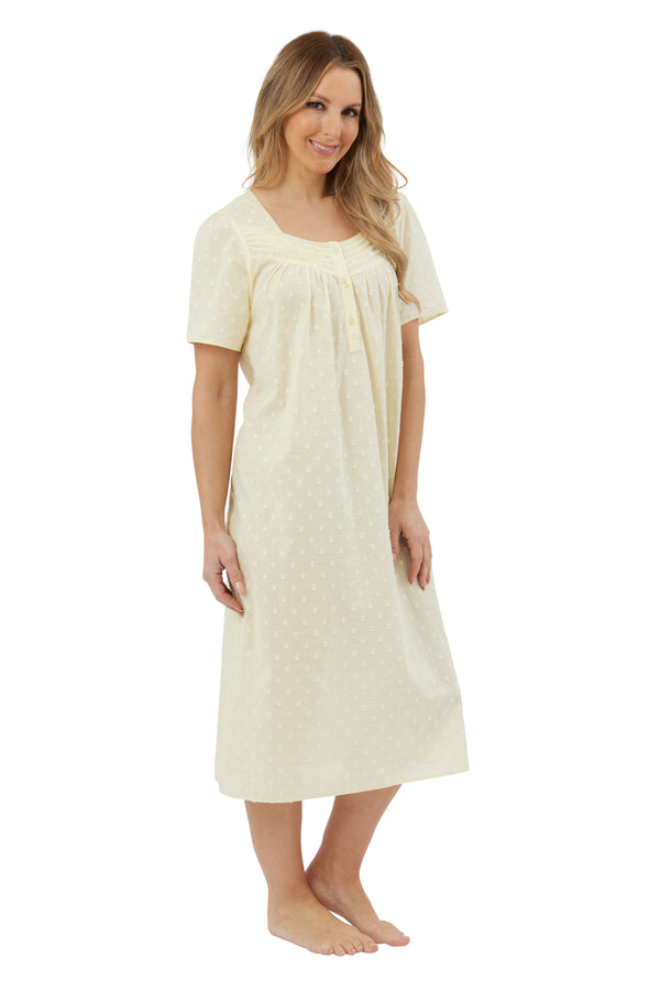 Dobby Spot 45 L Nightdress - Lemon