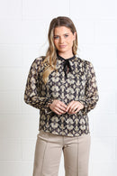 Maria Tie Neck Print Top - Gold