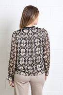 Maria Tie Neck Print Top - Gold