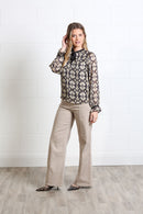 Maria Tie Neck Print Top - Gold