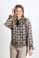 Maria Tie Neck Print Top - Gold