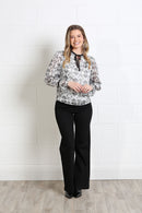 Maria Tie Neck Print Top - Silver