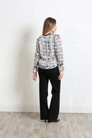 Maria Tie Neck Print Top - Silver
