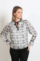 Maria Tie Neck Print Top - Silver