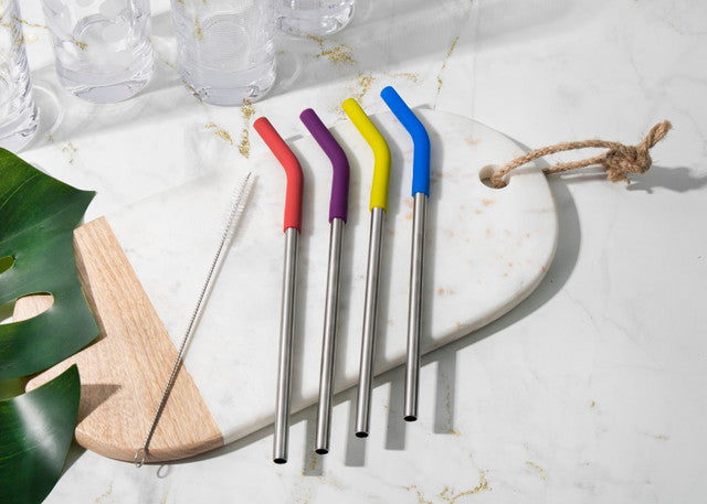 Colourworks Set of 4 Reusable Metal Straws and Cleaner Brush