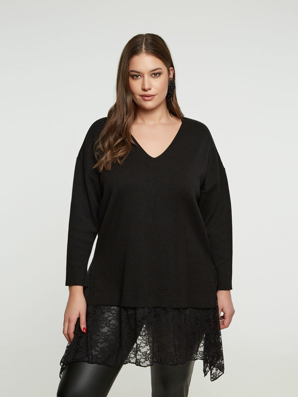 LACE FINISH JUMPER - Black