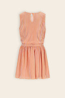 Miral Striped Plisse S/less dress - Orange Coral