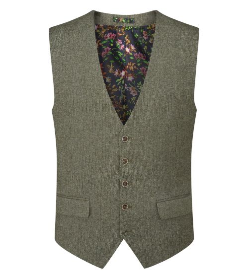 Jude Herringbone Waistcoat - Sage Green