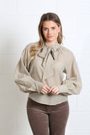 Natalia Bow Neck Blouse - Light Coffee