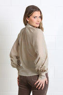 Natalia Bow Neck Blouse - Light Coffee