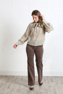 Natalia Bow Neck Blouse - Light Coffee