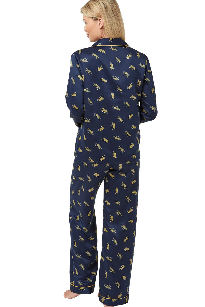 Satin Tiger Print Pyjama - Navy