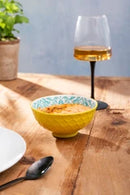 Yellow and Blue Geometric Stoneware Nibble Bowl - 12cm