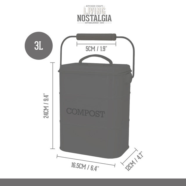 Living Nostalgia 3L Steel Sage Compost Bin