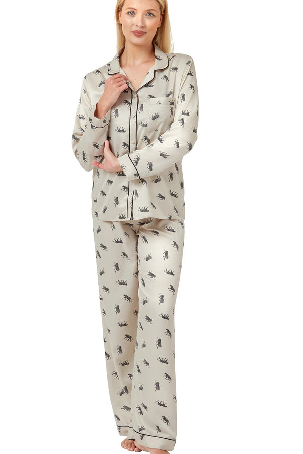Satin Tiger Print Pyjama - Oatmeal