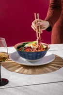 Red and Blue Arc Stoneware Ramen Bowl - 21cm