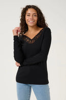 Trulla V Neck Lace T-Shirt - Pitch Black
