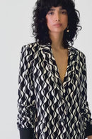Geometric Print Blazer - Black/moonstone