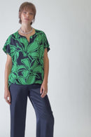Floral Print Georgette Top - Midnight Blue/green