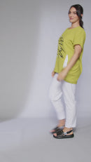 Dipped Hem Placement Print Top - Lime