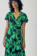 Floral Print Wrap Dress - Midnight Blue/green