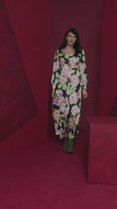 V Neck Print Dress - Black/lime