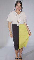 Block Colour Wave Pleated Dress - Olive