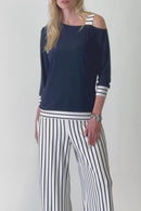 One-Shoulder Boxy Top - Midnight Blue/vanilla